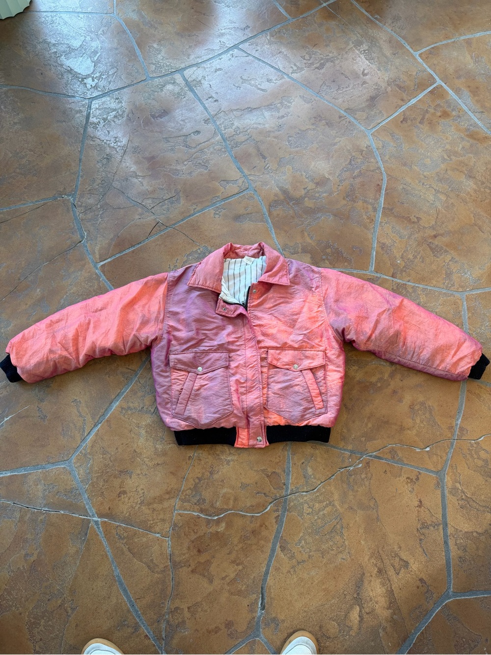 Vintage 80s Pink Purple Acid Wash Nylon Snap Front Lined Jacket M